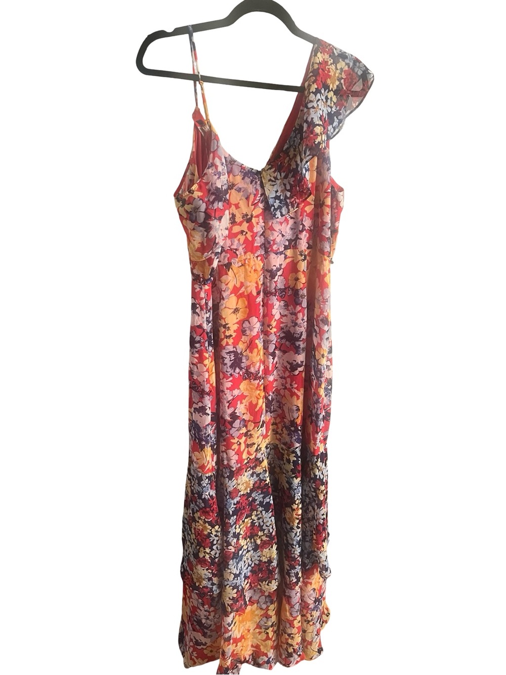 Lulu's Radiant Ruby Red Floral Print Chiffon Dress Multi-Color XL - Picture 5 of 6